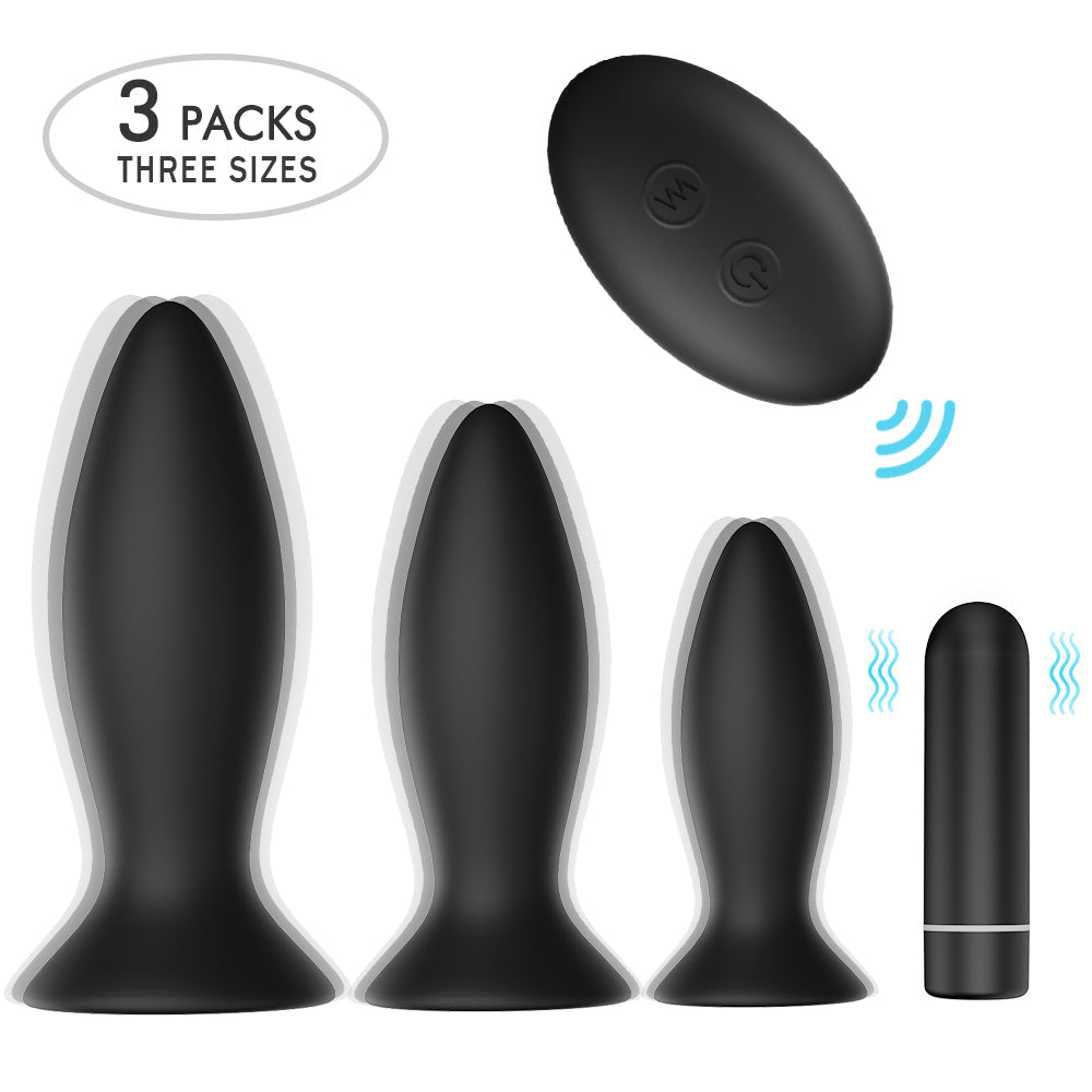 3Pcs Vibrating Butt Plug Set Anal Training Kit for Beginners