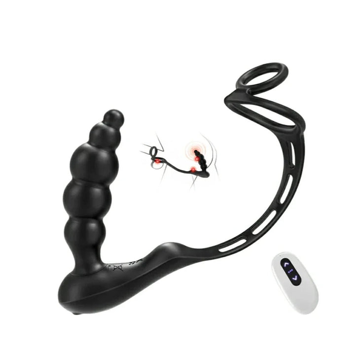 3 in 1 Anal Beads Prostate Massager Dual Cock Rings Anal Vibrator Toy