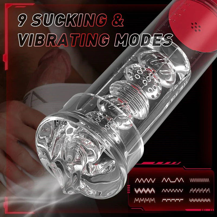 Transparent Penis Enlargement Pump with 9 Vibrating 9 Sucking