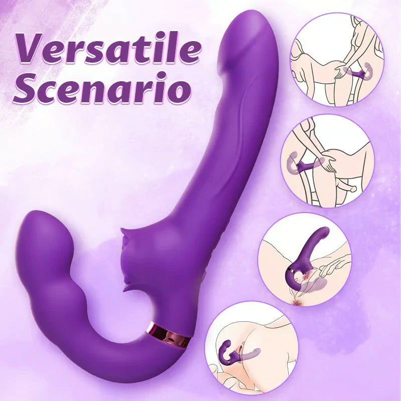 Paradise - 10 Modes of Tapping & Vibrating Stimulation. Strapless Design. Double - ended Remote Control Dildo