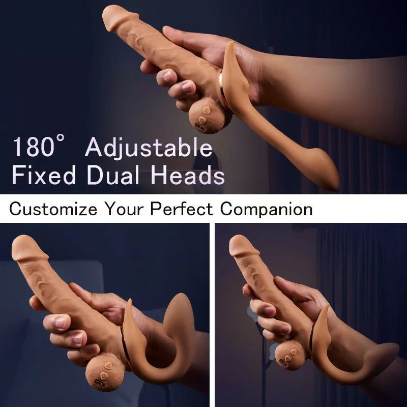 Greedy - 9 Telescopic Vibrating Strap - On with Adjustable Clitoral Stimulation and Lifelike Double - Ended Dildo