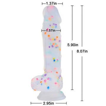 Transparent Silicone Dildo with Colored Spots 8.07 Inch