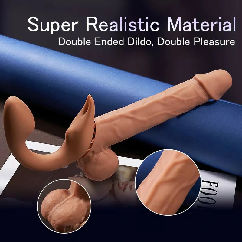 Greedy - 9 Telescopic Vibrating Strap - On with Adjustable Clitoral Stimulation and Lifelike Double - Ended Dildo