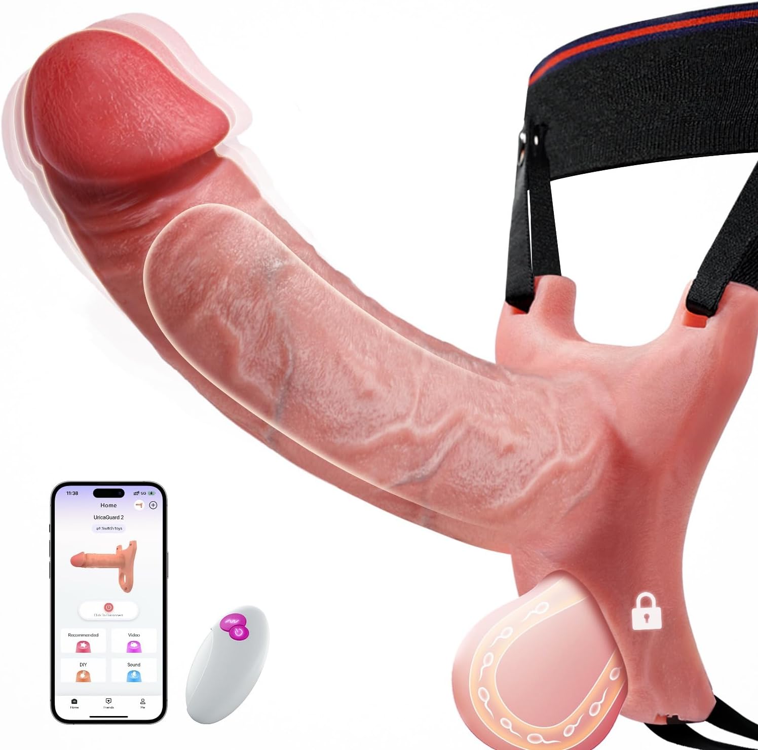 URICAGARD 2 Remote & APP - Controlled Penis Sleeve with Vibrator – Realistic Silicone Penis Extender for Couples