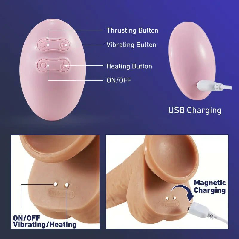 Pink Glans 6 Thrusting 10 Vibrating Heating LifeLike Dildo 8.66 Inch