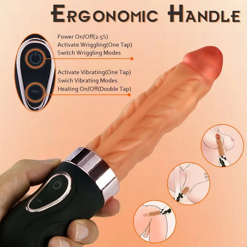 Riley 7 Wriggling Quiet 9 Vibrating Heating Vaginal Anal Vibrator Lifelike Dildo 9.65 Inch