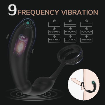 Prostate Massager With 9 Vibrations & Dual Penis Ring